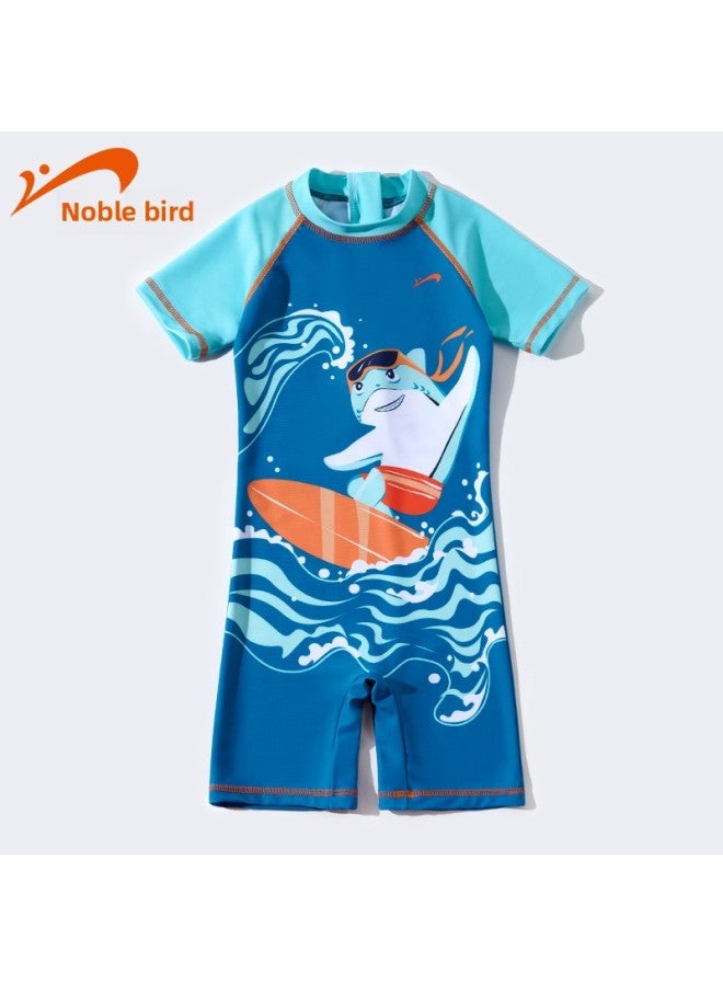 Noble Bird Children's Swimsuit One-piece Baby Cartoon Swimming Trunks Student Hot Spring Quick-drying Swimming Suit Wholesale-Color:9930 Blue Shark- - Image 1